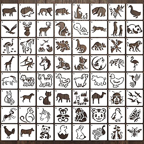 64 Pieces Stencils for Painting, Small Reusable Animal Stencil, Art Craft Template for Painting on Wood, Wall, Fabric, Rock, Chalkboard, Sign, DIY Art Scrapbook Projects(Animal) - style: Animal