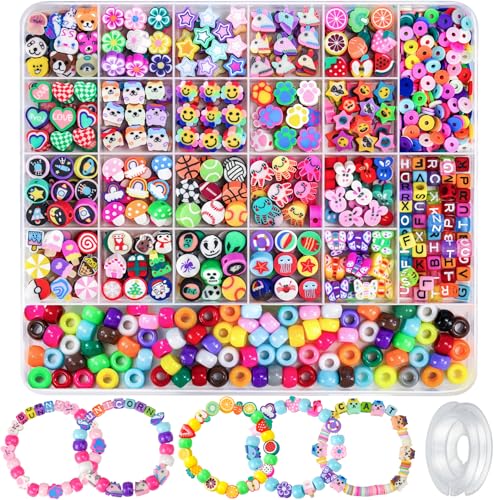 Gionlion 1200 Pcs Polymer Clay Beads Bracelet Making Kit, 25 Style Animal Fruit Flower Butterfly Bunny Pony Letter Beads Charms for Jewelry Making, DIY Art and Crafts Toys Gifts - style: Classic