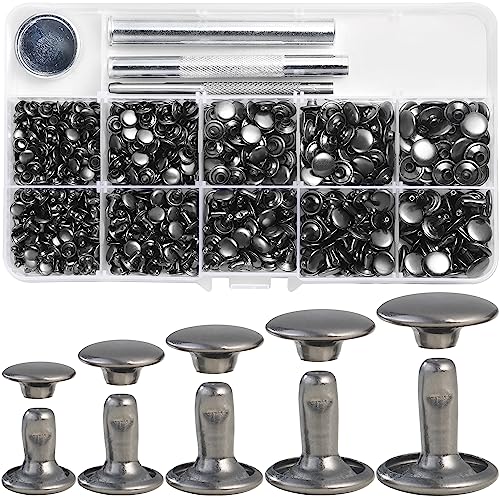 YORANYO 340 Set Mixed Size Leather Rivets Kit - Double Cap Rivets Studs for Clothing Fabric, Shoes, Bags, Belts - Gunmetal - color: Gun Metal