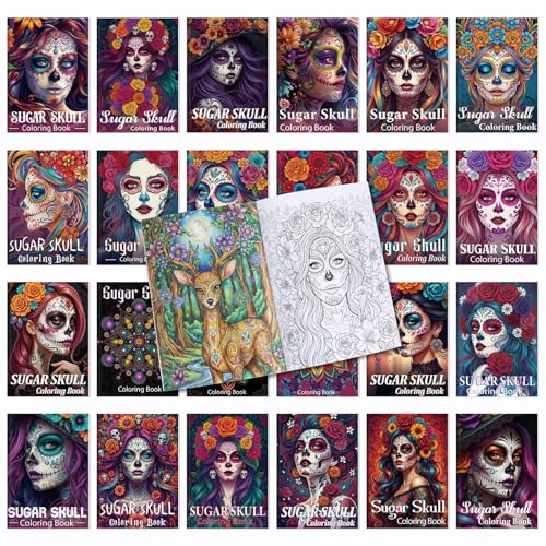 Liliful 24 Pcs Sugar Skull Themed Coloring Book Bulk for Adults Intricate Day of the Dead Art Coloring Books with Floral Skull & Ornate Designs for Party Favors Goodie Bag Fillers & Creative Gifts - style: Sugar Skull
