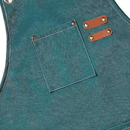 AFUN Aprons for Men Women with Large Pockets, 16-Ounce Cotton Canvas Cross Back Apron - color: Dark Green