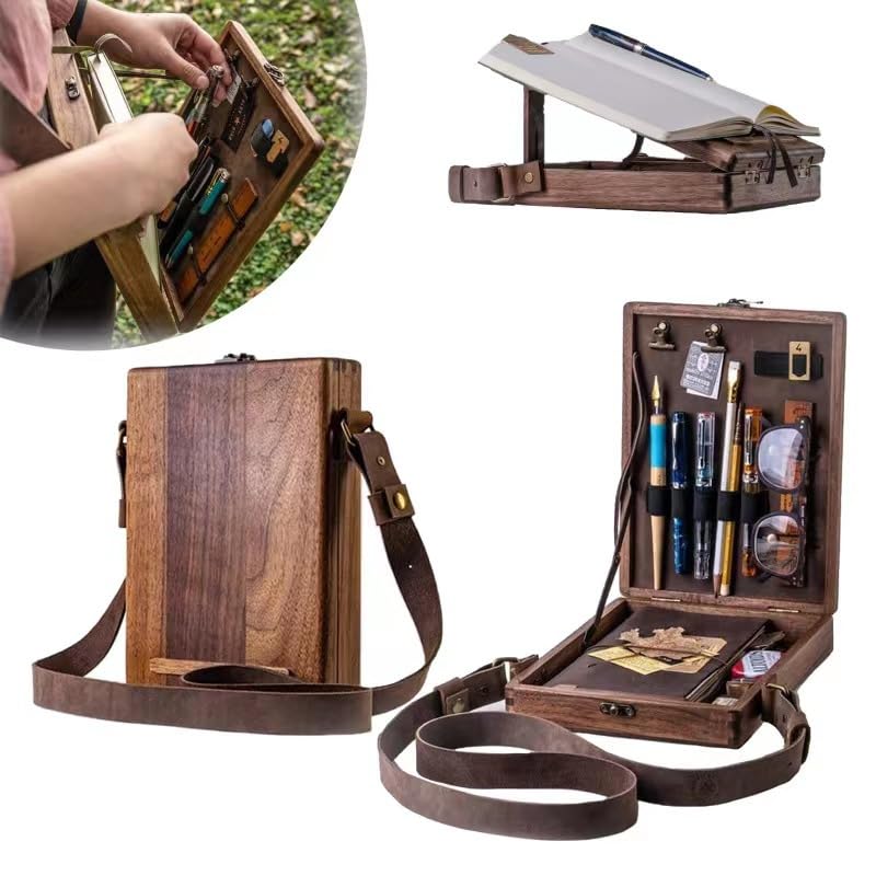 Generic TSINGS Wooden Sketching Tool Box Wood Cross-Body Briefcase Portable Organizer Messenger Wooden Case Easel for Outdoor Painting & Writing, Green - style: Green