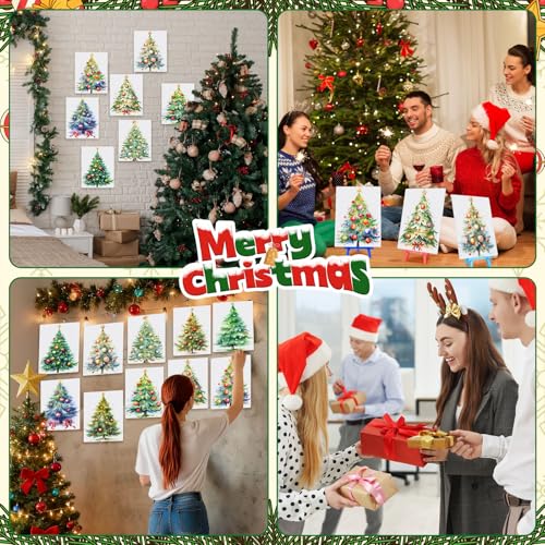 Blosssound 10 Set Pre Printed Canvas Pre Drawn Canvas Painting with Easel Kits 5" x 7" Outline Painting Panels for Beginners, DIY Craft Project, Party Favor, Home Decors (Christmas Tree) - style: Christmas Tree
