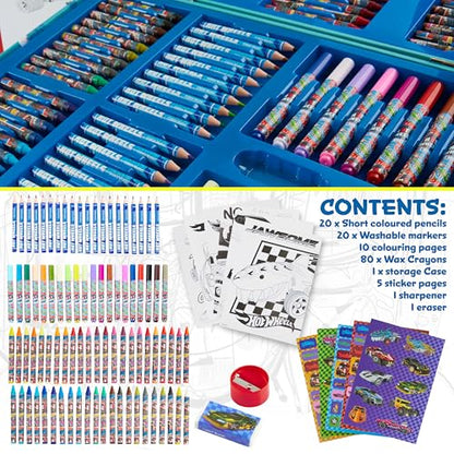 Hot Wheels Colored Pencils Art Supplies 130 pcs Drawing Kit School Supplies Painting Girls Drawing Pencils Art Kit Travel Case with Crayons Arts and Crafts for Kids 4-12