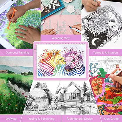 comzler A4 LED Light Board, 3 Level Dimmable Brightness USB Power Artcraft Light Table for Tracing, Light Drawing Sketch Pad for Animation, Sketching, Drawing, Stenciling, Artists - Pink - style: A4 Pink