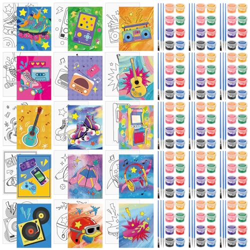 Sherr 75 Pcs 15 Set 90s Vintage Pre Drawn Canvas Kit for Painting Craft Sip and Paint Kit for DIY Adults Pre Printed Canvas Painting Favor for Paint Gifts Adult's Date Party - style: 90s Vintage Style