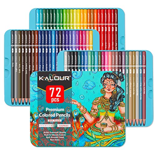 KALOUR Premium Colored Pencils,Set of 72 Colors,Artists Soft Core with Vibrant Color,Include 7 Metallic Color Pencils,Ideal for Drawing Sketching Shading,Coloring Pencils for Adults Beginners - size: 1 Count (Pack of 72)