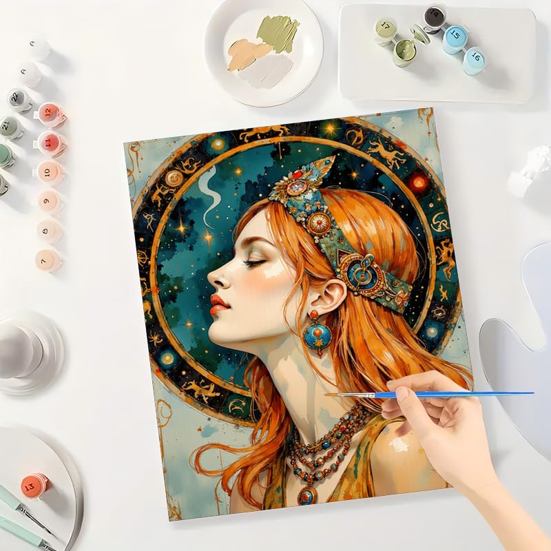 Fantasy Paint by Numbers Kit for Adults - DIY Zodiac Goddess Portrait Painting on Canvas 16x20 Inches, Frameless Acrylic Paint Set, Suitable for Beginners, Art for Home Decoration or Gifts