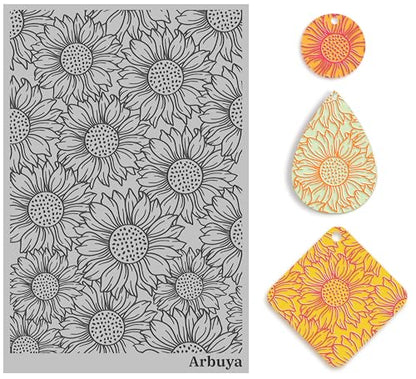 Polymer Clay Sunflower Texture Sheets for Earring Jewelry Making, Clay Floral Texture Mat for Polymer Clay Projects, Stamps and Earrings Tools - style: sunflowers