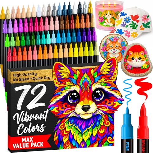 ARTISTRO 72 Acrylic Paint Markers - Paint Pens for Drawing - For Fabric, Rock, Glass, Wood, Molds - Arts & Crafts Gift for Adults, Teens, Kids, Classroom Must Haves & School Supplies