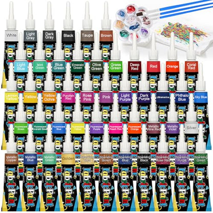Roizefar Fabric Paint Set, 48 Colors with Metallic, Glitter & Neon, All-in-One Kit with Brushes & Palette, Permanent Textile Paint for Clothes, Shoes, Bags, Shirts, Canvas DIY, 0.34 oz Each