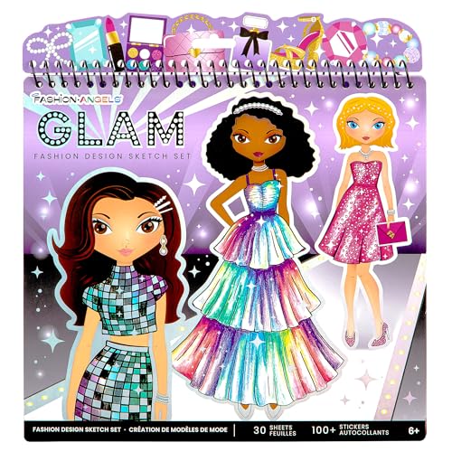 Fashion Angels Glam Fashion Sketch Set, Includes Sketch Pad with Stencils & Stickers, Fashion Design Sketch Book for Girls, Ideal Drawing Kit for Kids - color: Glam Fashion