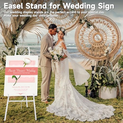 Easel Stand for Sign, Heavy Duty Metal Display Easel with Adjustable Chain, 4-Tier Height Art Easel for Painting, Wedding Sign, Posters & Commercial Display (White) - color: White