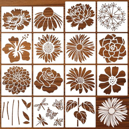 Large Flower Stencils for Painting on Wood 11.8” Fence Flower Stencils for Outdoors Reusable Floral Stencil for Painting on Wall Canvas Fabric Furniture Window - style: Flowers