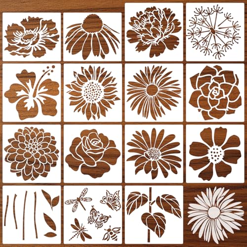 Large Flower Stencils for Painting on Wood 11.8” Fence Flower Stencils for Outdoors Reusable Floral Stencil for Painting on Wall Canvas Fabric Furniture Window - style: Flowers