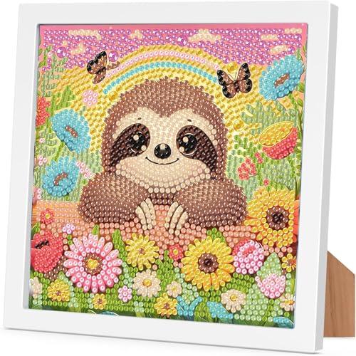 Sloth Diamond Art Painting Kits for Kids with Frame, Animal Diamond Art for Kids Ages 4-8-12 with Frame, Easy Small Cute Gem Painting Kit for Gift Home Wall Decoration (7x7 inch) - color: CC176-MG