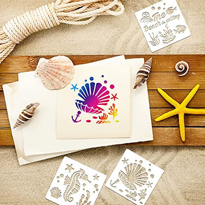 30 Pieces Sea Ocean Creatures Stencils 5 x 5 Inch Ocean Templates for Painting Sea Animal DIY Pattern Templates Mermaid Stencils on Wood for Scrapbooking Drawing Tracing Furniture Wall Crafts