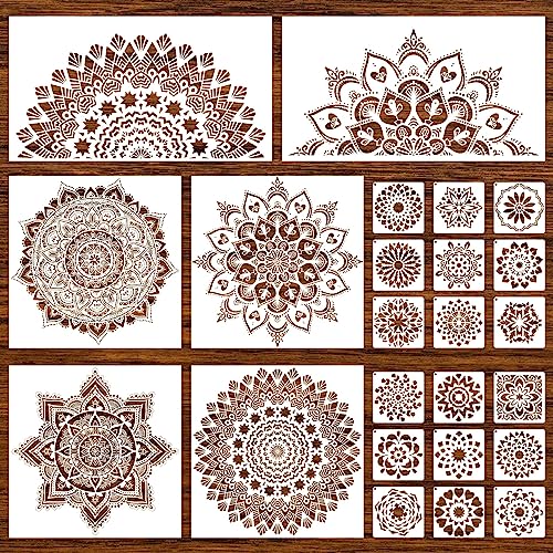 24 Pieces Reusable Mandala Painting Templates - Floral Design Drawing Craft Stencil for DIY Wall, Tile, Furniture, Canvas, Outdoor Indoor Decoration - color: Style 5