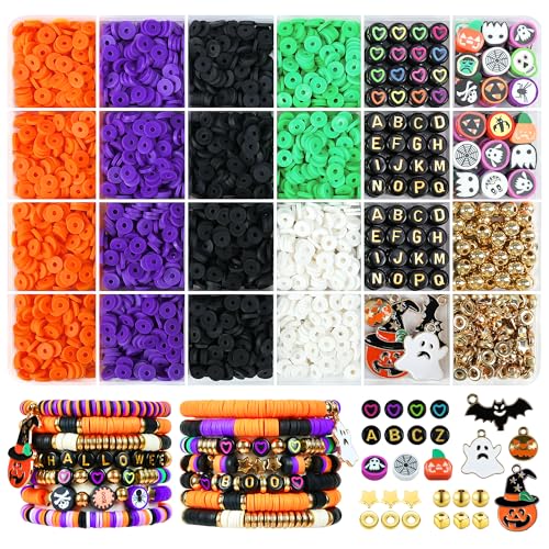 Redtwo 3000 Pcs Halloween Clay Beads for Bracelet Making Kit, Halloween Decorations Charms Jewelry Making, DIY Crafts for Gifts Party Favors - color: Halloween Vibes