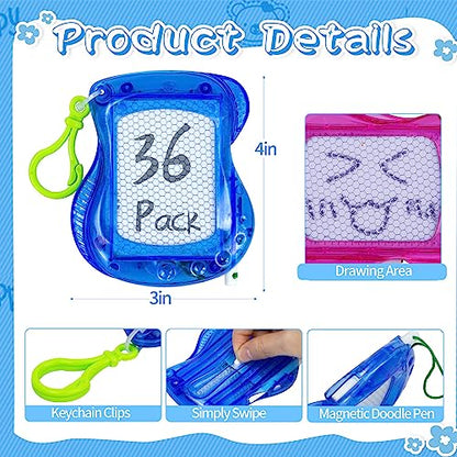 36 Pack Mini Magnetic Drawing Board (6 Colors), Kids Party Favors Backpack Keychain Doodle Drawing Boards, Erasable Sketch Board Writing Pad for Boys Girls Classroom Supplies Goodie Bag Stuffers - style: 36Pcs