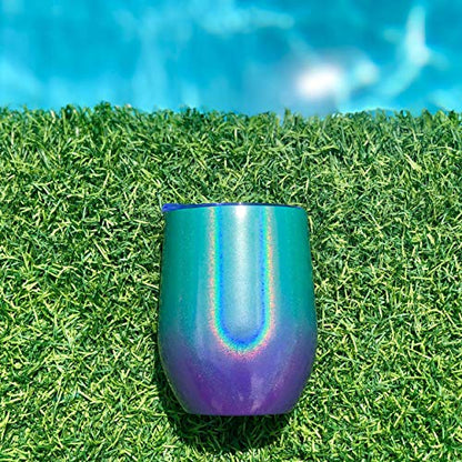 CHILLOUT LIFE 12 oz Stainless Steel Wine Tumbler with Lid - Double Wall Vacuum Insulated Wine Cup Glass Keeping Cold & Hot for Coffee, Champagne, Cocktails, Ice Cream - Mermaid Sparkle - color: Mermaid Sparkle, style: 1 Pack