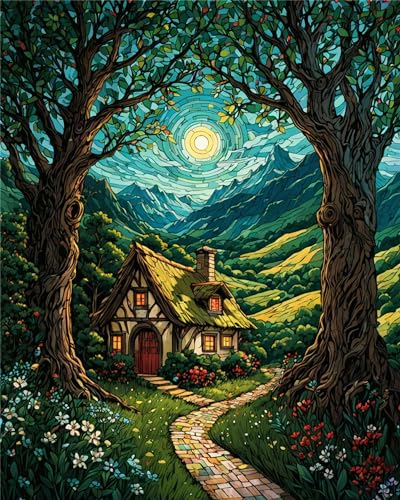 ldazao Landscape Paint By Numbers Kit for Adults Beginner Moon Forest Adult Paint By Number Kits On Canvas Adults' Paint-By-Number DIY Oil Painting Kits for Gift Wall Decor 16x20 Inch - color: SZ0020