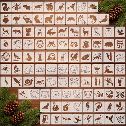 Fainne 100 Pcs Small Stencils for Crafts, 1.5 Inch Reusable Painting Stencils Painting Crafts Templates for Wood, Wall, Home Decor, Canvas, Fabric(Animals) - style: Animals