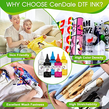 CenDale Premium DTF Ink 600ML- DTF Transfer Ink for PET Film, Refill for DTF Printers Epson ET-8550, XP-15000, L1800, L805, R1390, R2400, Heat Transfer Printing Direct to Film (100ml x 6, CMYK Wh) - color: 2 White,Cyan,Magenta,Yellow,Black, style: DTF Ink