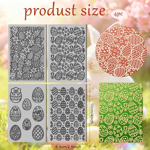 CHGCRAFT 4 Sheets Easter Eggs Clay Texture Mat Easter Bunny Pattern Polymer Clay Texture Sheets DIY Tools for Pottery Earring Jewelry Making Stamp Engraving Machines, 3.9x2.6inch