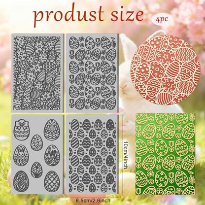 CHGCRAFT 4 Sheets Easter Eggs Clay Texture Mat Easter Bunny Pattern Polymer Clay Texture Sheets DIY Tools for Pottery Earring Jewelry Making Stamp Engraving Machines, 3.9x2.6inch