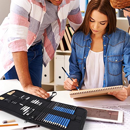 33pcs Professional Sketching Drawing Pencils Kit Set Art Supplies Students Painting Tools and Kit Bag Graphite Charcoal Pencils Set
