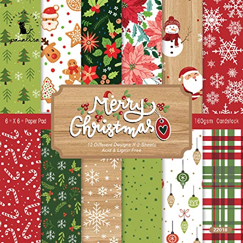 YASMEN Christmas Scrapbook Paper Pad, 24 Sheets Scrapbooking Supplies, 6"×6” Patterned Cardstock Pads, Cardmaking Craft Paper Pack for Planners Journals Background Borders Greeting Cards Retro Crafts - color: Christmas Eve, size: 6"×6"