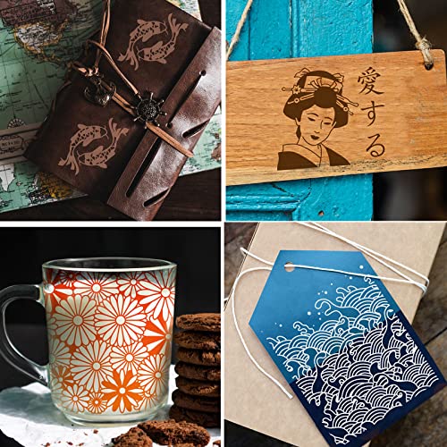 OLYCRAFT Japanese Traditional Style Self-Adhesive Silk Screen Printing Stencil Oriental Theme Mesh Transfers Silk Screen Reusable Stencil for Painting on Wood T-Shirt Fabric Bags - 11x8.5 Inch - color: Mixed