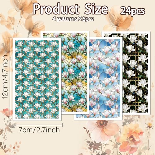 OLYCRAFT 24Pcs Magnolia Clay Transfer Paper 4 Styles Transfer Paper for Polymer Stained Glass Polymer Clay Transfer Sheets Flower Transfer Paper for Clay Earrings Jewelry Making - style: Stained glass