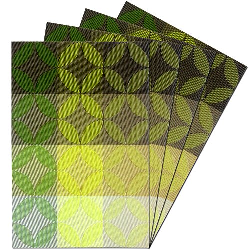Kitchen PVC Placemats - Dining Room Heat Insulation Stain-resistant Eat Mats for Table - Rectangle Washable Non-slip Decor Jacquard Woven Plastic Vinyl Chinese Coins Pattern Place Mats,Set of 4, Green - color: Green, size: Set of 4