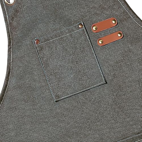 AFUN Aprons for Men Women with Large Pockets, 16-Ounce Cotton Canvas Cross Back Apron - color: Grey Green
