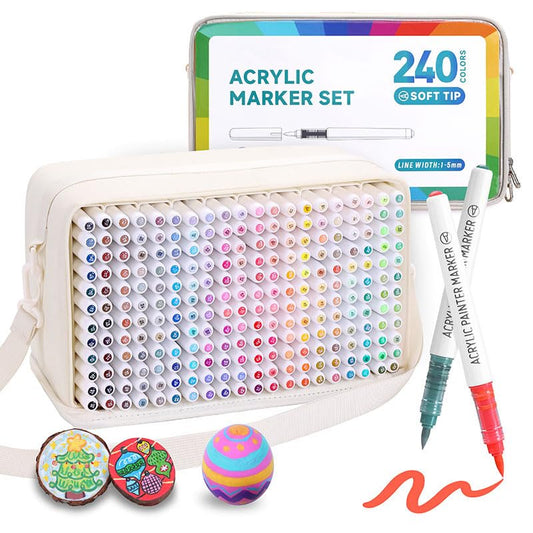240 Colors Acrylic Paint Markers, Soft Brush Tip Acrylic Paint Pens for Paper, Rock Painting, Glass, Mugs, Fabric, Water Based Drawing Marker Set, Acrylic Painter Ink - color: 240 Colors