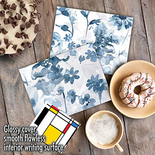 The Best Card Company - 10 Boxed Note Cards with Flowers - Blank Assorted Floral Notecards Bulk (4 x 5.12 Inch) - Indigo Blooms M6597OCB - style: Indigo Blooms