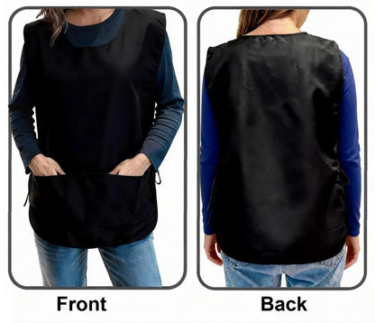 Large Smock Cobbler Apron for Men & Women, Adjustable Side Ties & 2 Pockets - color: Black