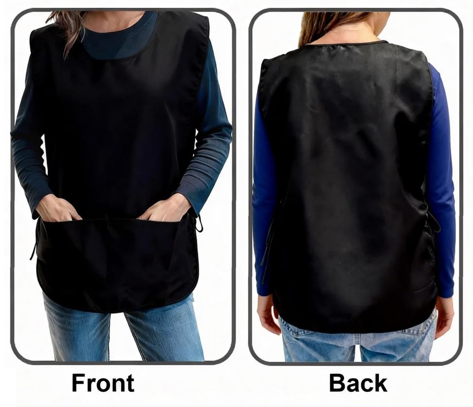 Large Smock Cobbler Apron for Men & Women, Adjustable Side Ties & 2 Pockets - color: Black+pink