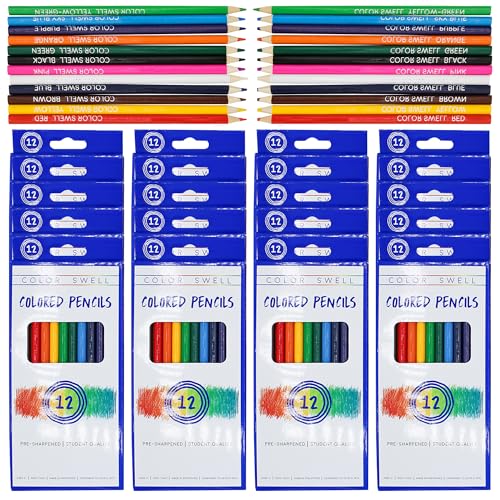 Color Swell Bulk Colored Pencils – 20 Sets, 240 Pre-Sharpened Assorted Vibrant Colors – Ideal for Kids, Teachers, and Classroom Supplies - size: 20 Packs / 240 Colored Pencils