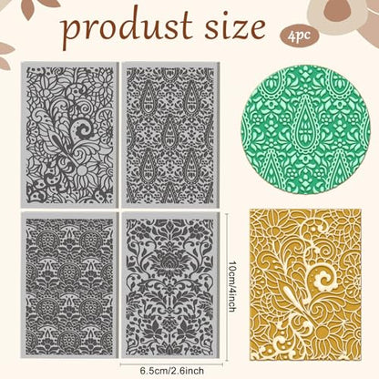 4 Pcs Bohemian Complex Flowers Pattern Polymer Clay Texture Sheet Rubber Clay Texture Mat for Polymer Clays Making Earrings Jewelry DIY Crafts, 4 × 2.5 Inch - style: Complex Flowers
