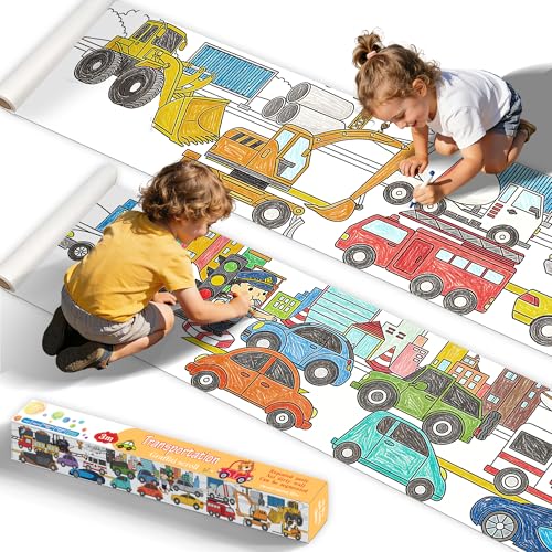 15"x118" Giant Sticky Coloring Paper Roll for Kids - DIY Children's Drawing Roll for Tablecloth & Wall Decor, Animal Themed Giant Sticky Coloring Paper Roll for Kids, Childrens Drawing Rolls - color: Transportation