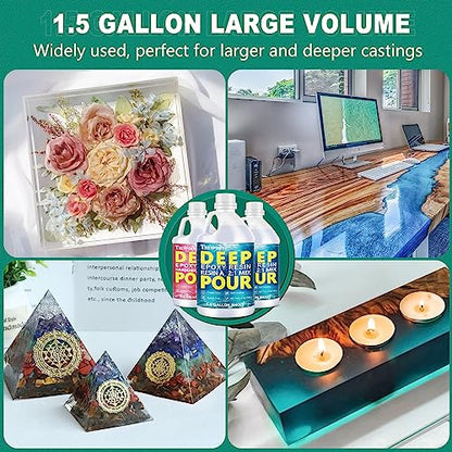 Teexpert Deep Pour Epoxy Resin, 1.5 Gallon Epoxy Resin Kit for 2-4" Pour Depths, Crystal Clear & High Gloss, Bubble-Free Casting Resin for River Tables, Flower Preservation and Mold Crafts - 2:1 Mix - size: 1.5 Gallon