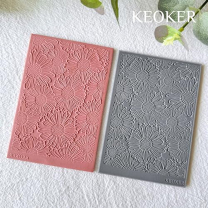 KEOKER Polymer Clay Texture Sheets, Clay Texture Mat for Making Earrings Jewerly, Polymer Clay Earrings Tools (Flower A) - color: Flower A
