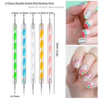 FULINJOY 21Pcs Nail Art Brushes Set, 1 Resin Nail Art Palette, 5 Nail Art Dotting Pens, 15 Nail Art Brushes, Nail Polish Mixing Palette Double-Ended Dotting Pen Nail Liner Brush Nail Drawing Brushes