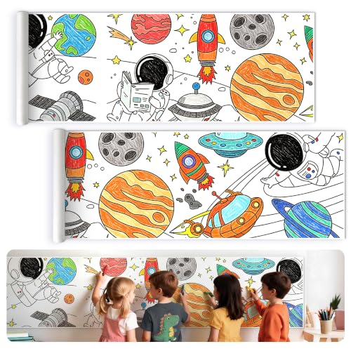 118" x 15" Giant Sticky Coloring Paper Roll for Kids Ages 4-8, Perforated for Easy Tearing Drawing Rolls, DIY Sticky Coloring Paper Roll for Kids Ages 4-8, Space-Themed Drawing Rolls - color: Travel In Space