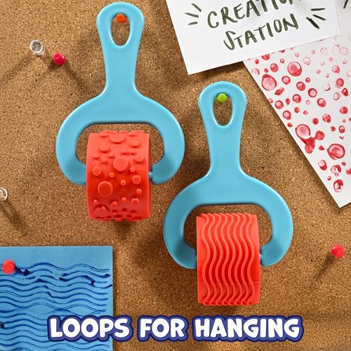 READY 2 LEARN Paint & Dough Explorers | 4 Patterns | Set 1 | Imagine Colors | Chunky Texture Rollers for Kids | Paint, Ink and Play Dough Accessories