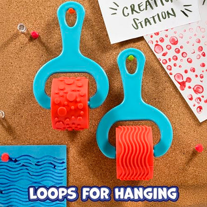 READY 2 LEARN Paint & Dough Explorers | 4 Patterns | Set 1 | Imagine Colors | Chunky Texture Rollers for Kids | Paint, Ink and Play Dough Accessories