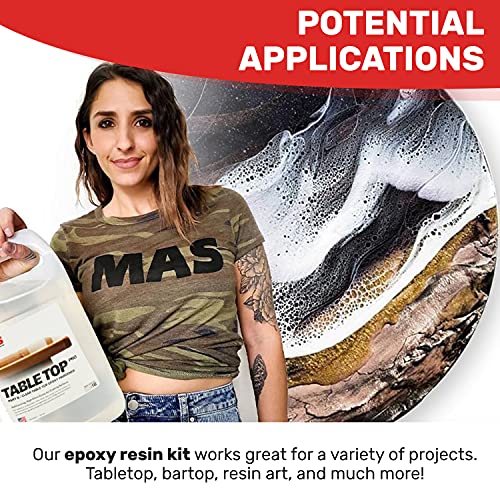 MAS Epoxies Table Top Pro Epoxy Kit, 1-Gallon, (0.5-Gal Part A + 0.5-Gal Part B) Crystal Clear Resin Casting for DIY Arts, Crafts, Countertops, Wood Tables, Tabletops, Bar Tops - size: 1 Gallon